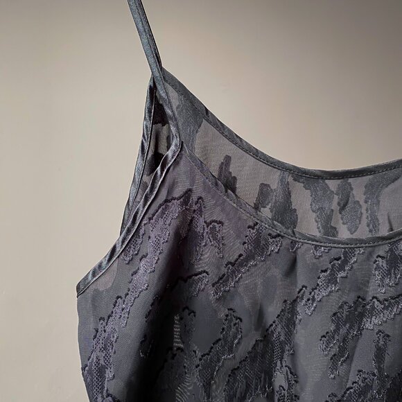 ❄️70s Vintage Black See-Through Textured Artsy Texture Print Lingerie Camisole - Picture 2 of 6